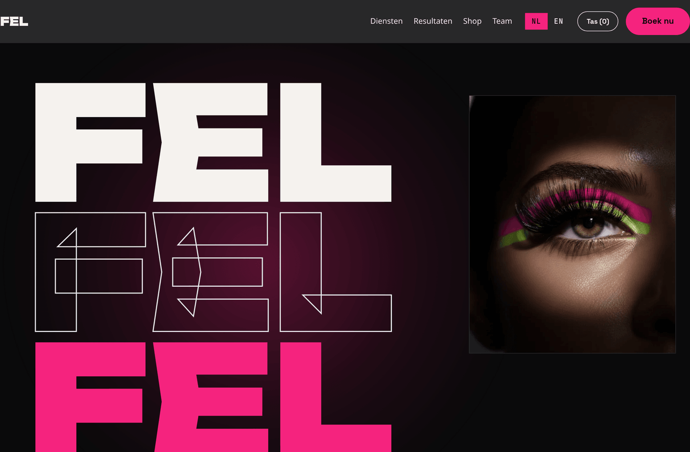 FEL — neo-brutalist lash & brow studio, full commerce site