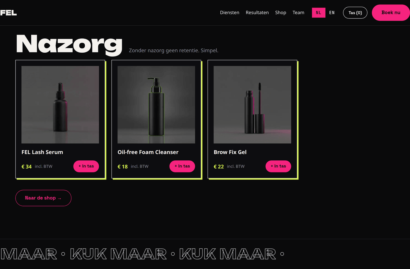 FEL webshop — nazorg producten (orders)